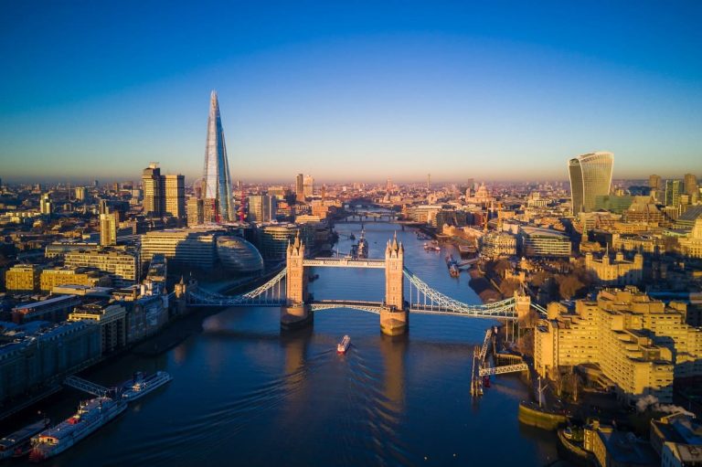 Aerial view of london and the-tower bridge