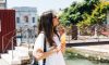 Woman eating food on travel vacation